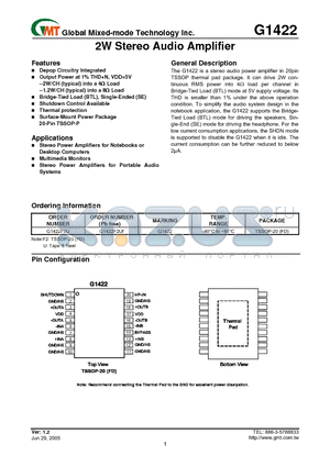 G1422F2U datasheet - 2W Stereo Audio Amplifier