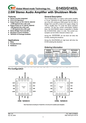 G1453L datasheet - 2.6W Stereo Audio Amplifier with Shutdown Mode