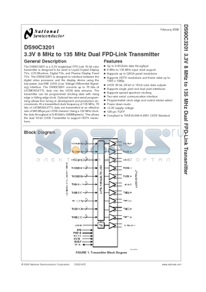 DS90C3201VS datasheet - 3.3V 8 MHz to 135MHz Dual FPD-LIink Transmitter