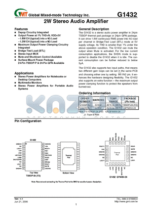 G1432F3U datasheet - 2W Stereo Audio Amplifier