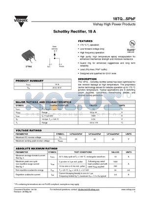 18TQ045STRRPBF datasheet - Schottky Rectifier, 18 A