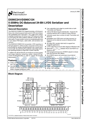 DS90C124 datasheet - 5-35MHz DC-Balanced 24-Bit LVDS Serializer and Deserializer