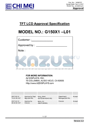 G150X1-L01 datasheet - TFT LCD Approval Specification