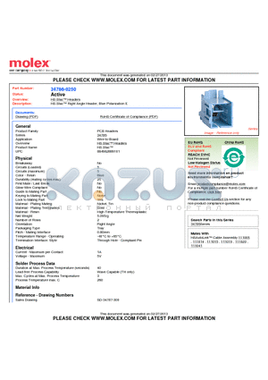 34786-0250 datasheet - HS Stac Right Angle Header, Blue Polarization E