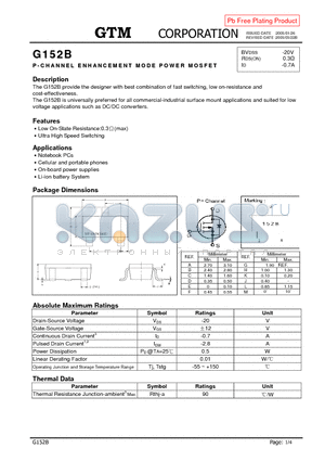 G152B datasheet - P-CHANNEL ENHANCEMENT MODE POWER MOSFET