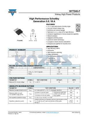 18TT045-F datasheet - High Performance Schottky Generation 5.0, 18 A