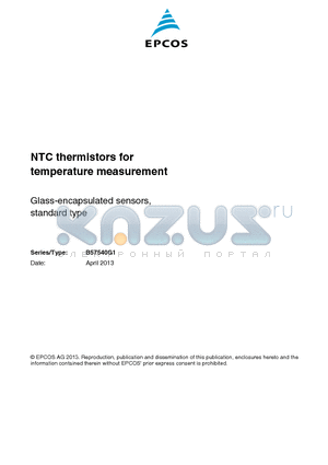 G1540 datasheet - NTC thermistors for temperature measurement