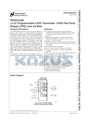 DS90C363BMT datasheet - 3.3V Programmable LVDS Transmitter 18-Bit Flat Panel Display (FPD) Link -65 MHz