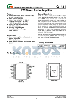 G1431F2U datasheet - 2W Stereo Audio Amplifier