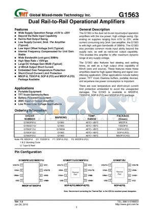 G1563 datasheet - Dual Rail-to-Rail Operational Amplifiers