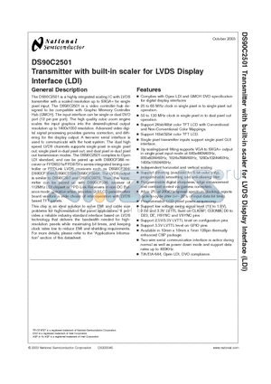 DS90C2501SLB datasheet - Transmitter with built-in scaler for LVDS Display Interface (LDI)