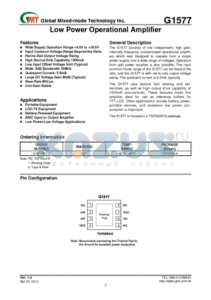 G1577 datasheet - Low Power Operational Amplifier