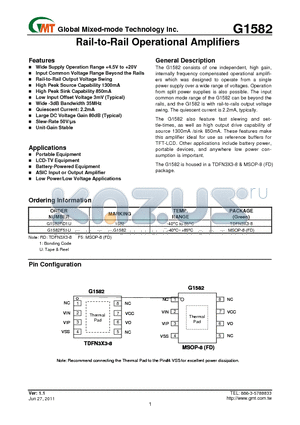 G1582 datasheet - Rail-to-Rail Operational Amplifiers