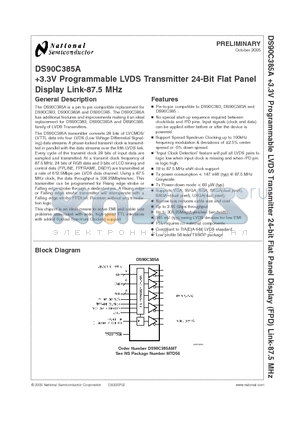 DS90C385A datasheet - 3.3V Programmable LVDS Transmitter 24-Bit Flat Panel Display Link-87.5 MHz