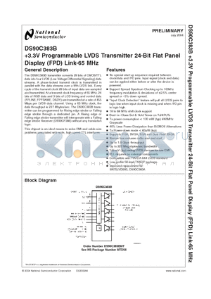 DS90C383BMT datasheet - 3.3V Programmable LVDS Transmitter 24-Bit Flat Panel Display (FPD) Link-65 MHz