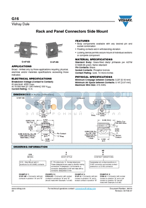 G16P-A datasheet - Rack and Panel Connectors Side Mount