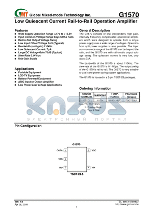 G1570 datasheet - Low Quiescent Current Rail-to-Rail Operation Amplifier