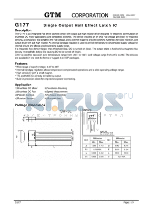 G177 datasheet - Single Output Hall Effect Latch IC