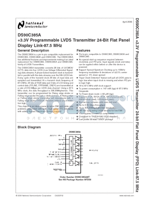 DS90C385A_06 datasheet - 3.3V Programmable LVDS Transmitter 24-Bit Flat Panel Display Link-87.5 MHz