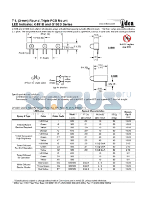 G191B datasheet - T-1, (3-mm) Round, Triple PCB Mount LED Indicator