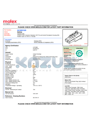 19-09-1029 datasheet - 2.36mm (.093) Diameter Standard .093 Pin and Socket Receptacle Housing With Positive Latch, UL 94V-2, 2 Circuits