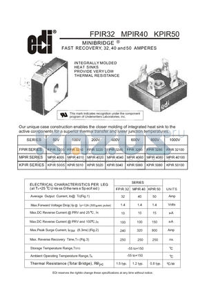 KPIR5080 datasheet - FAST RECOVERY, 32, 40 and 50 AMPERES