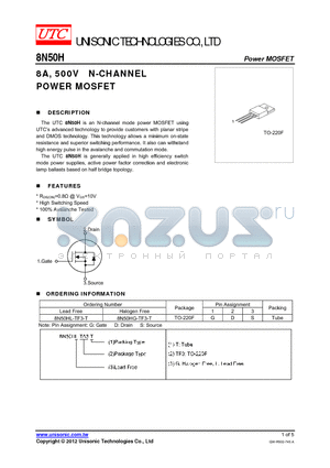 8N50HG-TF3-T datasheet - 8A, 500V N-CHANNEL POWER MOSFET