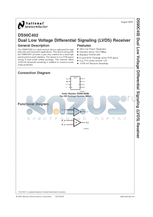 DS90C402 datasheet - Dual Low Voltage Differential Signaling (LVDS) Receiver