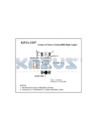 KPJA-2107 datasheet - 2.1mm x 0.7mm x 4.3mm (0802 Right Angle)