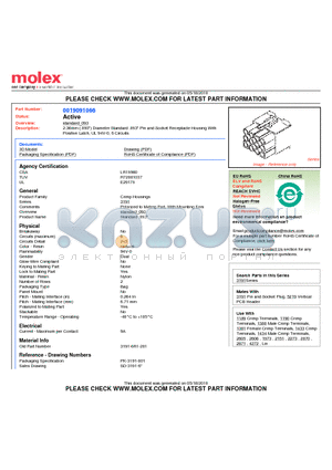 19-09-1066 datasheet - 2.36mm (.093) Diameter Standard .093 Pin and Socket Receptacle Housing With Positive Latch, UL 94V-0, 6 Circuits