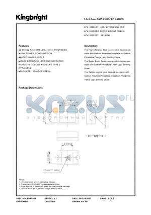 KPK-3020SGC datasheet - 3.0x2.0mm SMD CHIP LED LAMPS