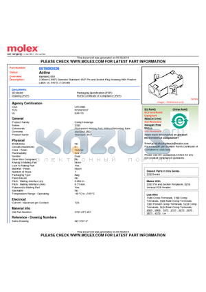 19-09-2026 datasheet - 2.36mm (.093) Diameter Standard .093 Pin and Socket Plug Housing With Positive Latch, UL 94V-0, 2 Circuits