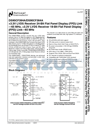 DS90CF364AMTD datasheet - 3.3V LVDS Receiver 24-Bit Flat Panel Display (FPD) Link-65MHz, 3.3V LVDS Receiver 18-Bit Flat Panel Display (FPD) Link-65MHz