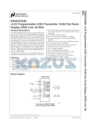 DS90CF363BMT datasheet - 3.3V Programmable LVDS Transmitter 18-Bit Flat Panel Display (FPD) Link - 65MHz
