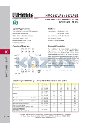 347LP3E datasheet - GaAs MMIC SPDT NON-REFLECTIVE SWITCH, DC - 14 GHz