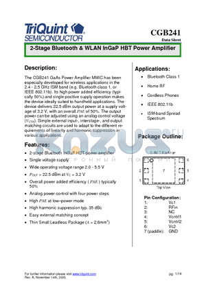 CGB241 datasheet - 2-Stage Bluetooth & WLAN InGaP HBT Power Amplifier