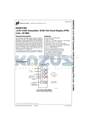 DS90CF363MTD datasheet - 3.3V LVDS Transmitter 18-Bit Flat Panel Display (FPD) Link65 MHz