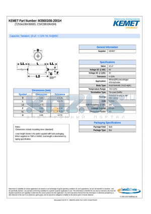 CSR33B106KBH datasheet - Capacitor, Tantalum, 10 uF, /-10% Tol, 6V@85C