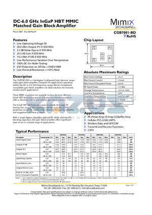 CGB7001-BD_07 datasheet - DC-6.0 GHz InGaP HBT MMIC Matched Gain Block Amplifier