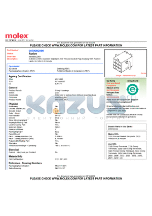 19-09-2066 datasheet - 2.36mm (.093) Diameter Standard .093 Pin and Socket Plug Housing With Positive Latch, UL 94V-0, 6 Circuits