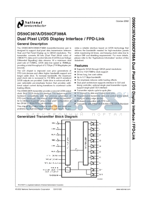 DS90C387A datasheet - Dual Pixel LVDS Display Interface / FPD-Link