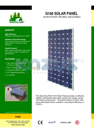 G160 datasheet - SOLAR PANEL 160 W EFFICIENT, RELIABLE, AND DURABLE