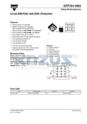 GTF701-HS3 datasheet - 2-Line EMI-Filter with ESD -Protection