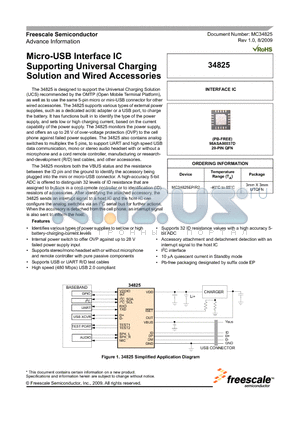 34825 datasheet - Micro-USB Interface IC Supporting Universal Charging Solution and Wired Accessories