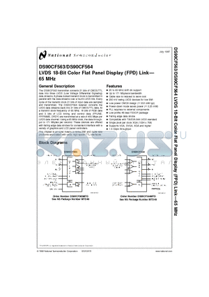 DS90CF563MTD datasheet - LVDS 18-Bit Color Flat Panel Display (FPD) Link 65 MHz