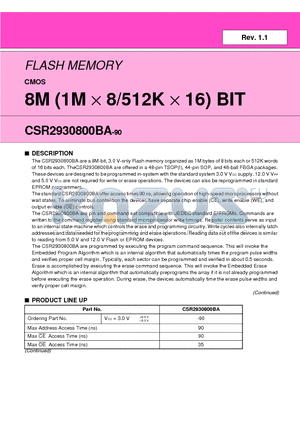CSR2930800BA datasheet - FLASH MEMORY CMOS 8M (1M x 8/512K x 16) BIT