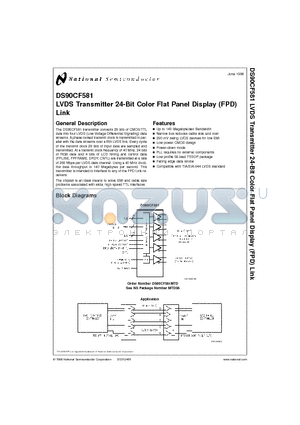 DS90CF581MTD datasheet - LVDS Transmitter 24-Bit Color Flat Panel Display (FPD) Link