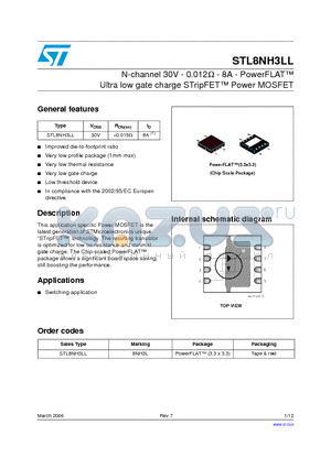 8NH3L datasheet - N-channel 30V - 0.012ohm - 8A - PowerFLAT Ultra low gate charge STripFET Power MOSFET