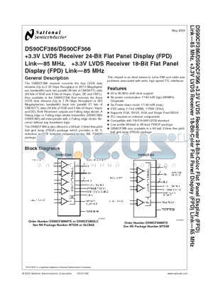 DS90CF386SLC datasheet - 3.3V LVDS Receiver 24-Bit Flat Panel Display (FPD) Link-85 MHz, 3.3V LVDS Receiver 18-Bit Flat Panel Display (FPD) Link-85 MHz