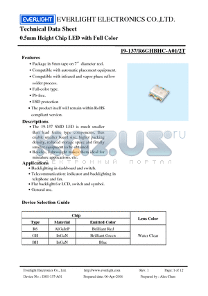 19-137/R6GHBHC-A01/2T datasheet - 0.5mm Height Chip LED with Full Color